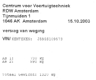 Weeg Bonnetje RDW